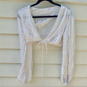 Peppermayo Farrah tie front crop top in white